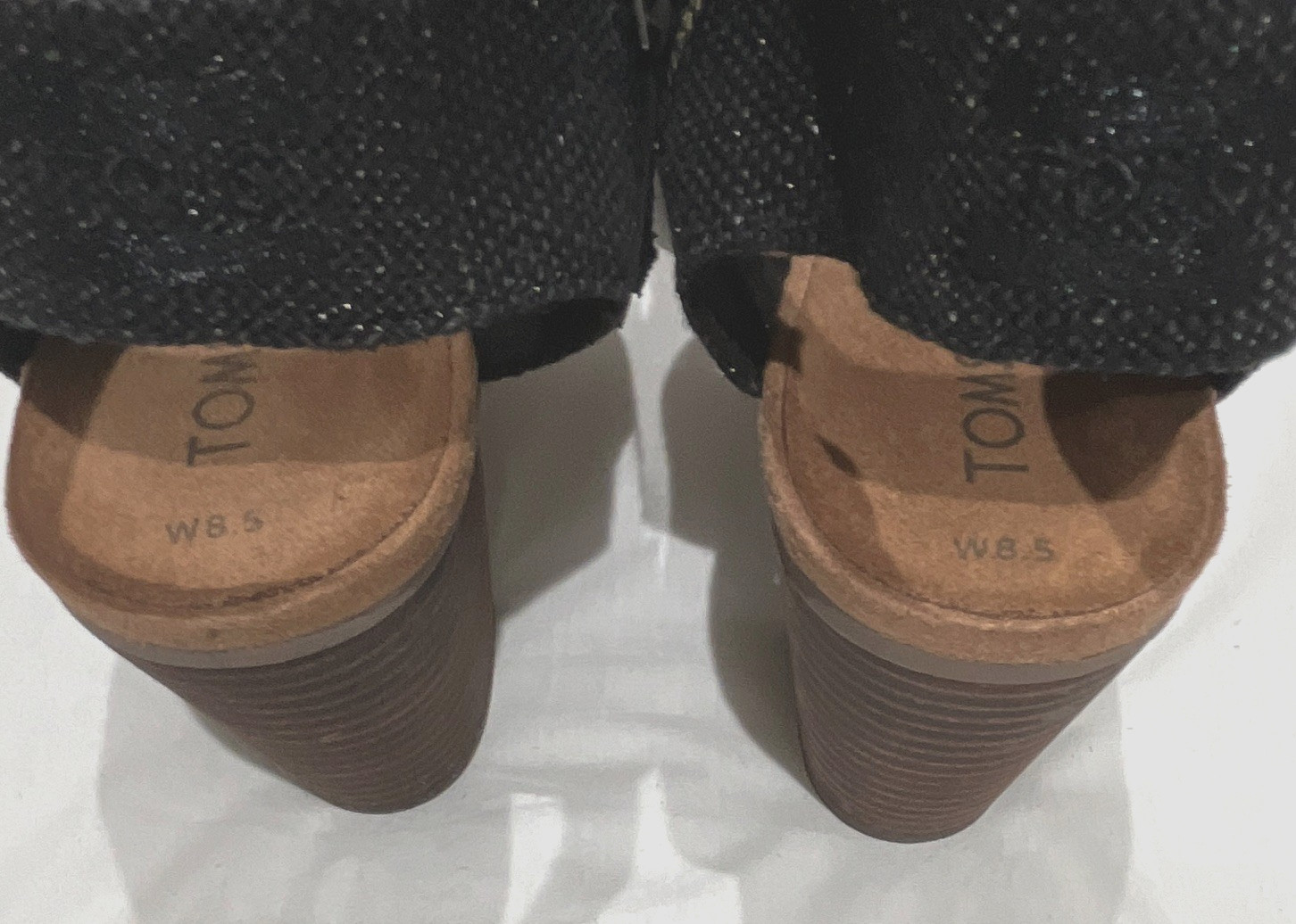 TOMS Majorca Cutout Sandal Natural Yarn Black Metallic Block Heel Zipper 8.5 NWT