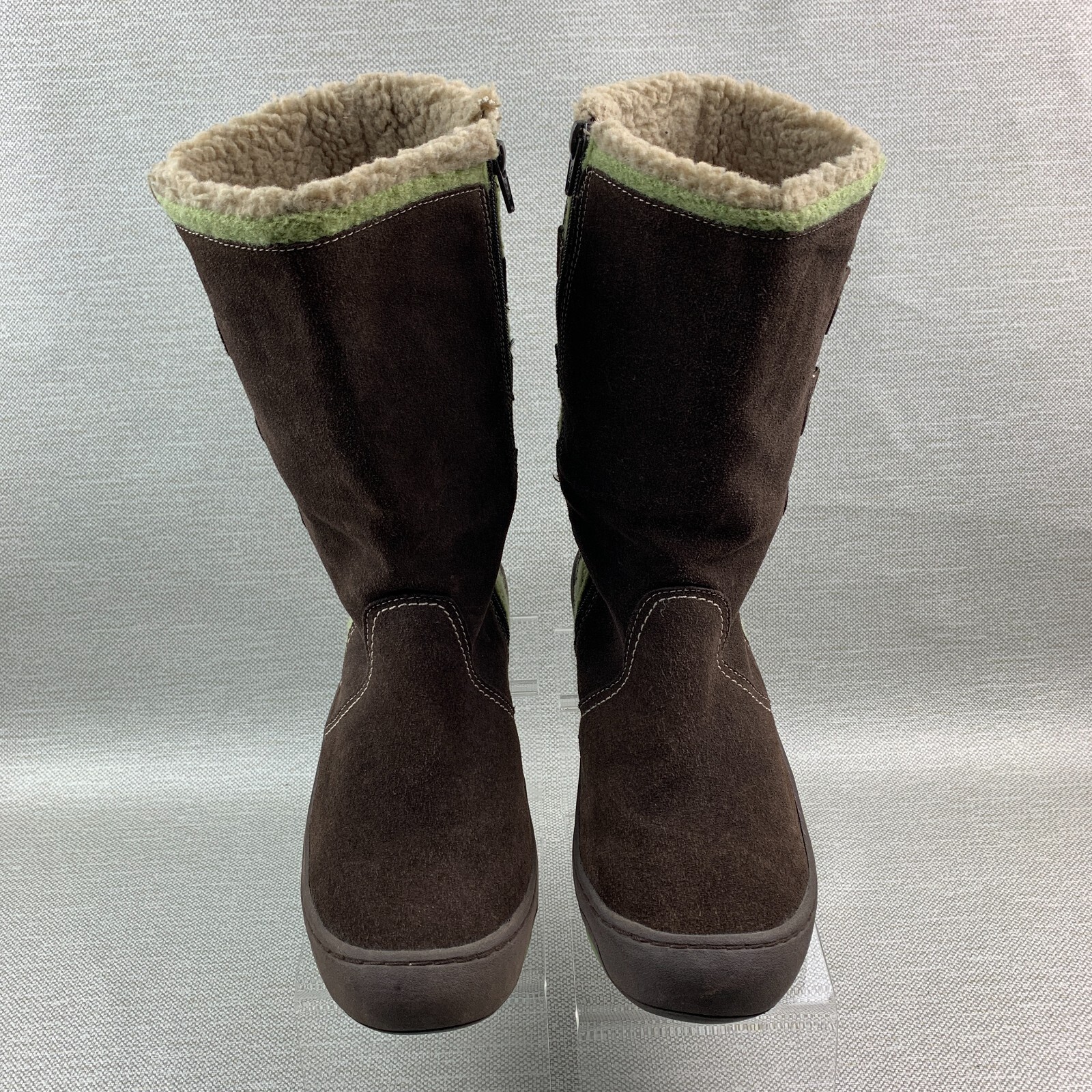 Woolrich Boots Mid Calf Green Brown Leather Suede/Textile Back Lace Up Size 10M