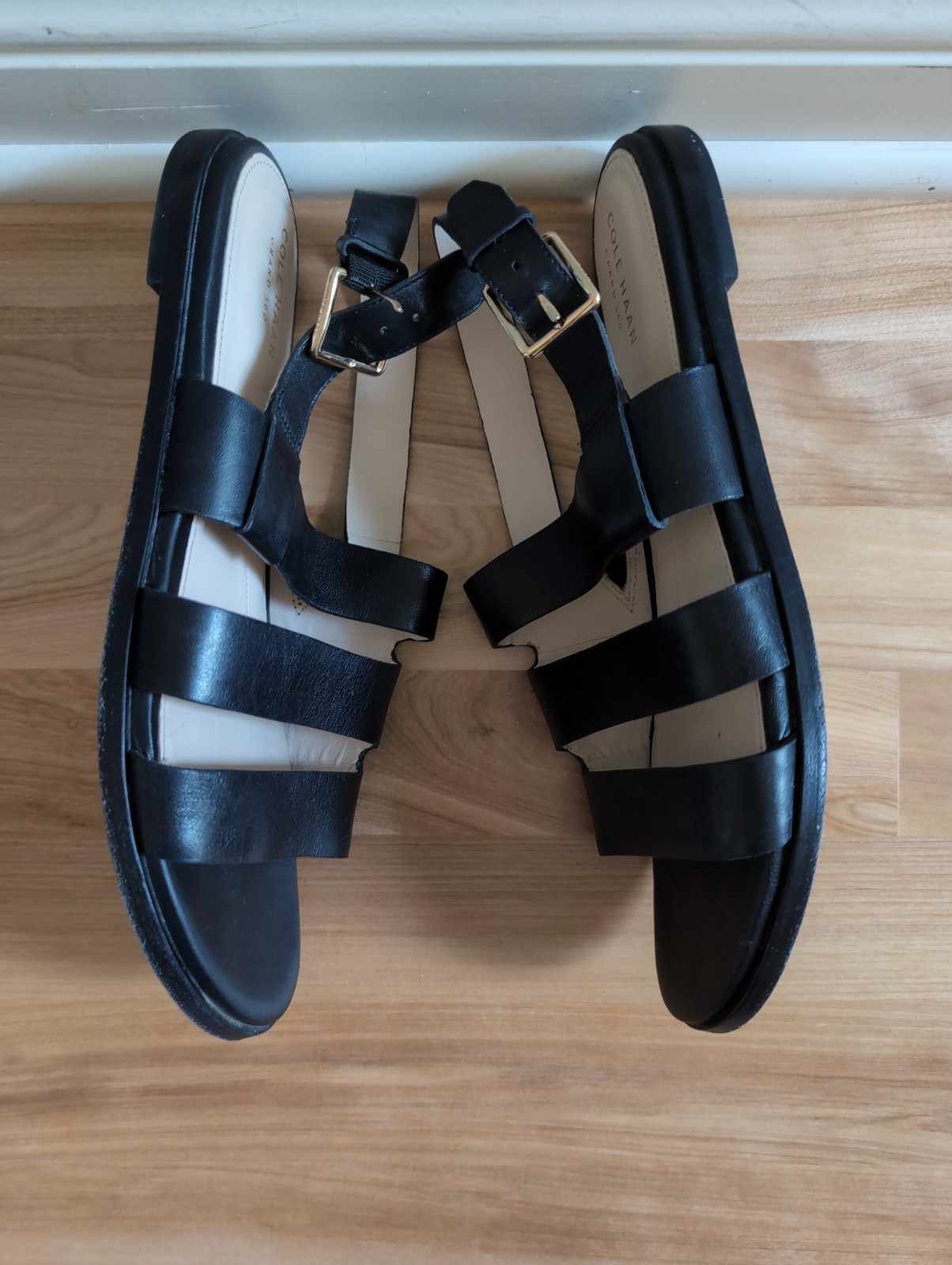 Cole Haan Grand 360 Black Genuine Leather Anela Sandals Womens 10B Chic Modern