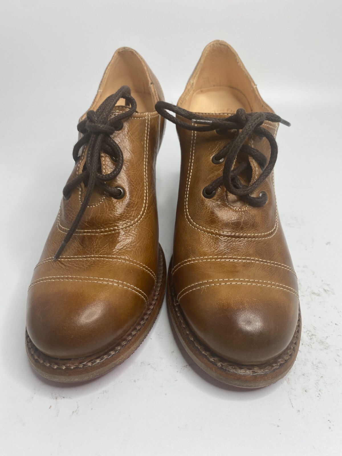 Oak Tree Farms Nanny Lace Up Tan Leather Shoe Victorian Style Fashion Size – 6