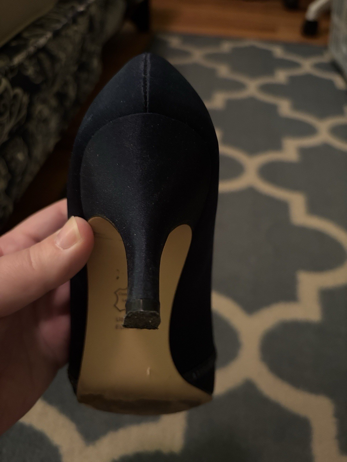 Nina Women’s Navy Satin Peep Toe Stiletto Pumps Glitter Slip-On US 8 M