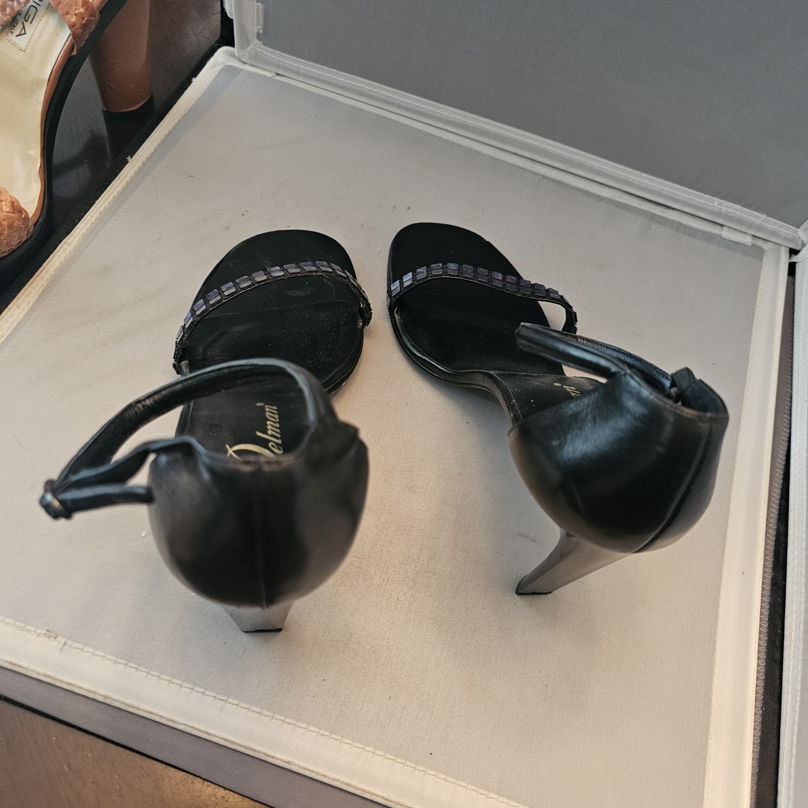 Delman Made in Spain Size 10.5 M Black Open Toe 4″ High Heels, See Pics for Cond