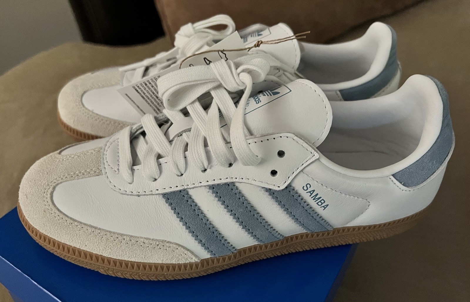 Women’s Size 6 Adidas Samba OG White Ash Blue Gum Sneakers Tennis Shoes SOLD OUT