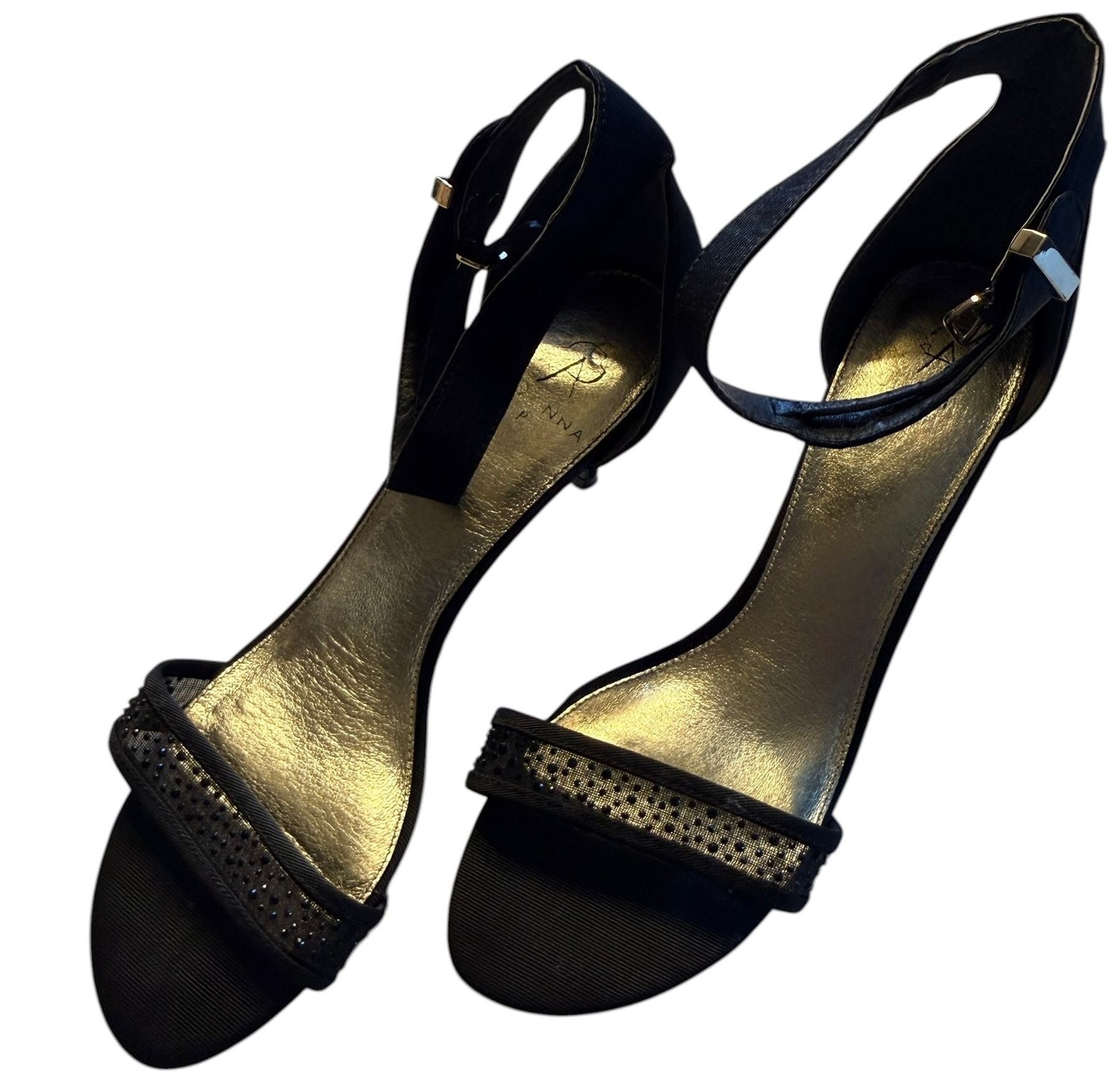 Adrianna Papell Black Beaded Kitten Heel Sandals Size 9.5M