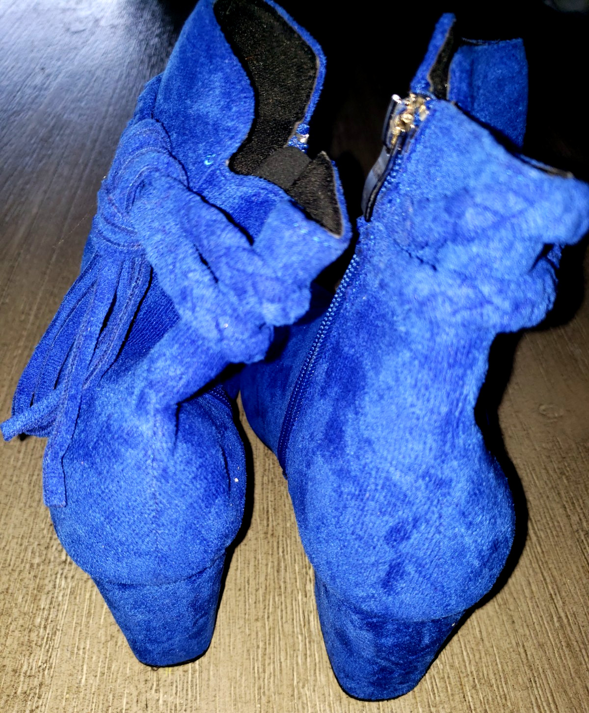 womens BLUE SUEDE BOOTS size 36 euro 5.5-6 USA zipper sides 3 inch heel NICE!