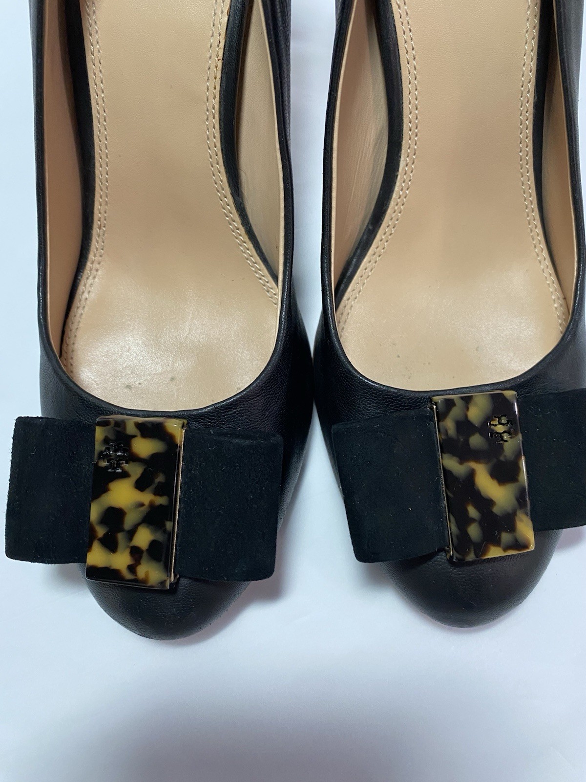 Tory Burch Black Chase100 Pump Napa Leather Heels Sz 10.5 M Kid suede bow