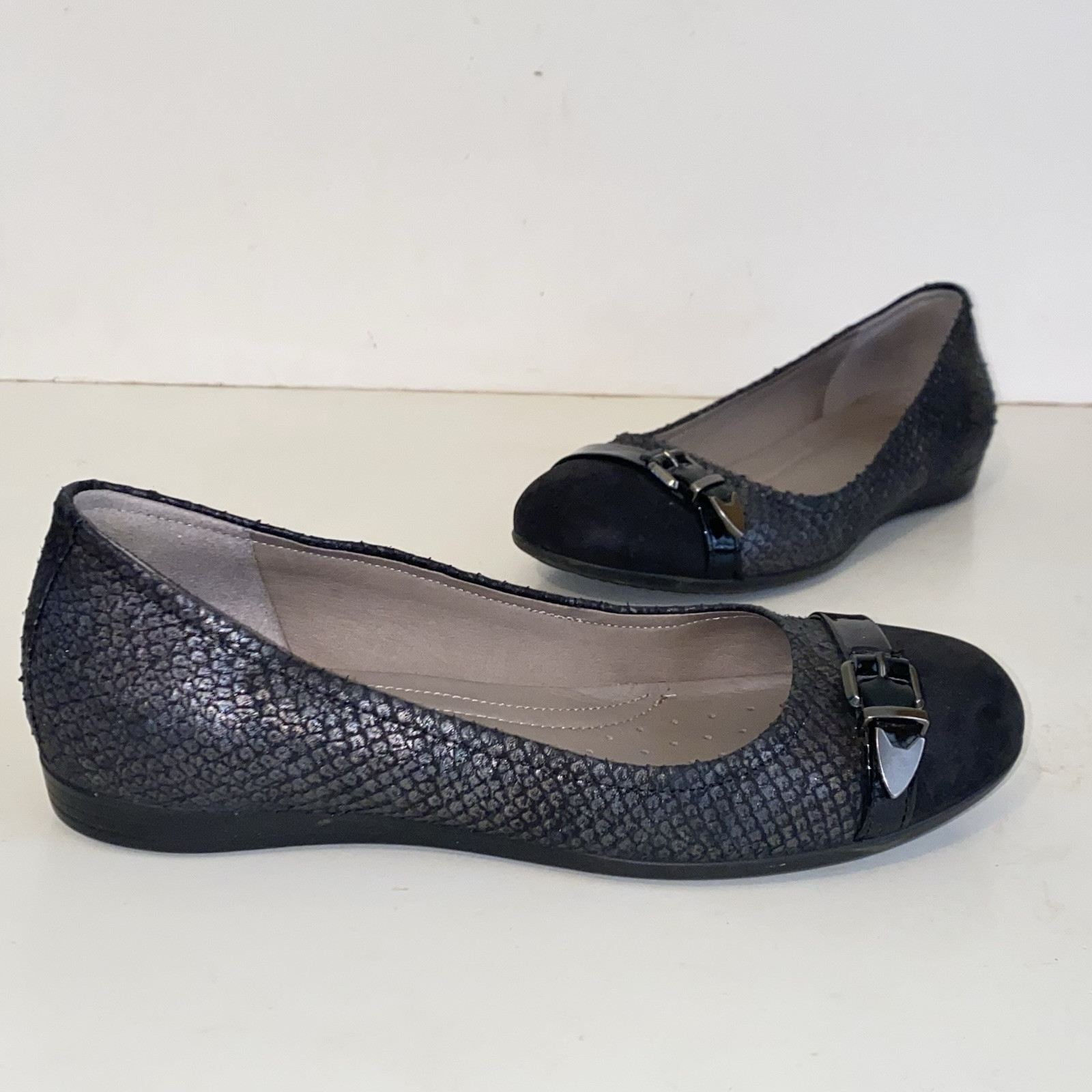 Ecco Touch 15 Black Reptile Cap Toe Ballet Flats Womens Size 35 (US 4 – 4.5 )