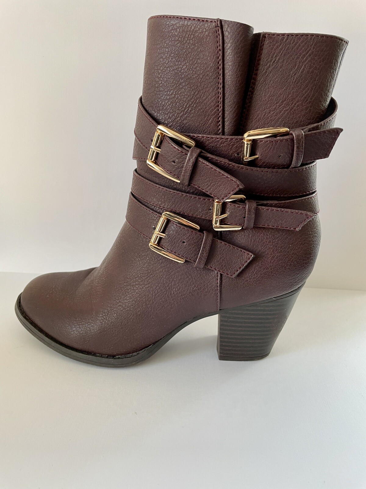JUST FAB KATJA Four Buckle Sock Lining Ankle Boots Zip up Women Size US8 EU38.5