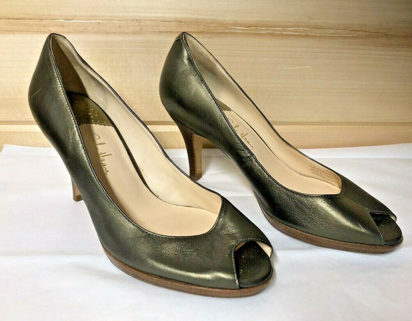 COLE HAAN Air Bronze/Green Metallic Leather Peep Toe 3” Heel Pumps Sz 7.5 B