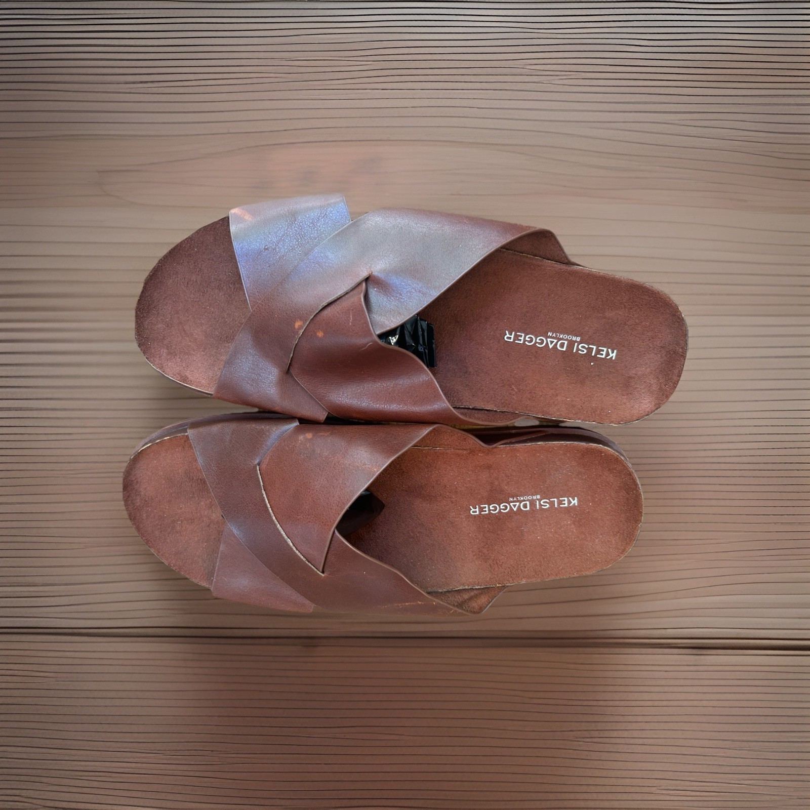 Kelsi Dagger Shoes Womens Size 9.5 Brown Leather Slide Sandals Wedge Comfort