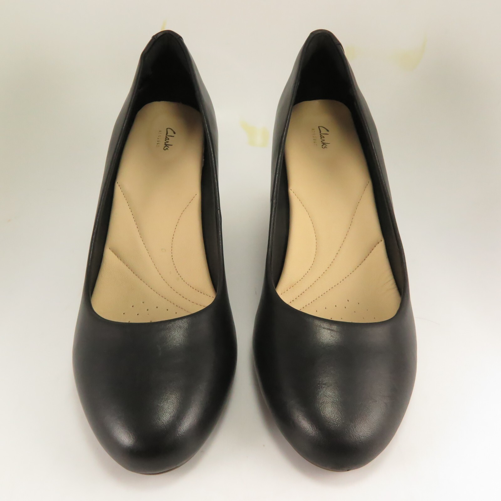 Clarks Artisan Wedge Pumps Womens Size 10M Black Leather 3.25″ inch High Heels