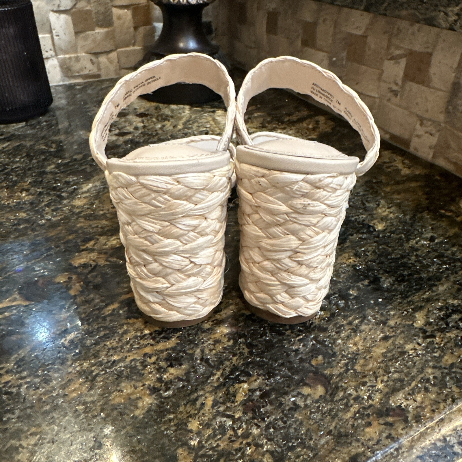 Steven New York Raffia Wedge Sandals Slide Cream Vacation Heels Women’s Size 7