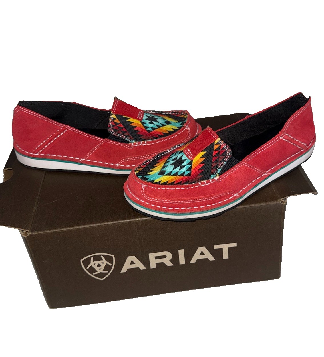 Ariat Women’s Comfort Slip-On Shoes Fabric Red/Multicolor Geometric 6.5 NIB