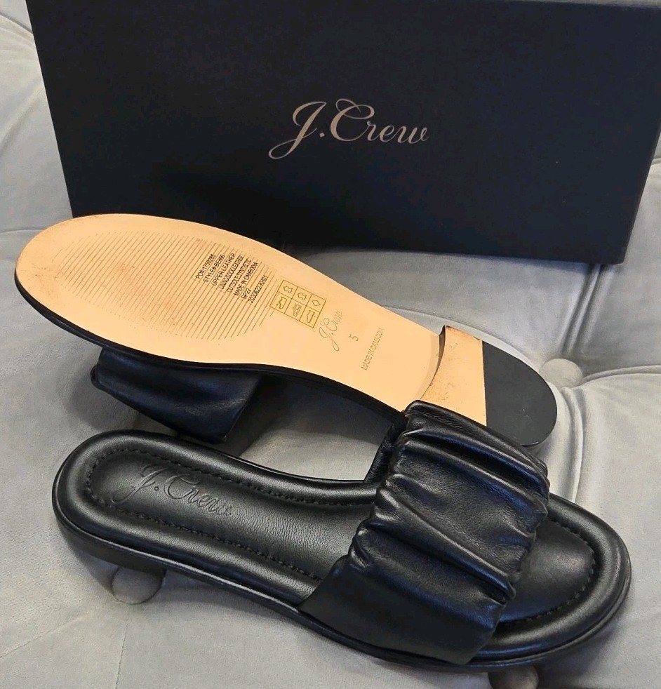 J Crew Single Scrunch Strap Delta Sandal Black Leather Womens Shoes 5 New In Box