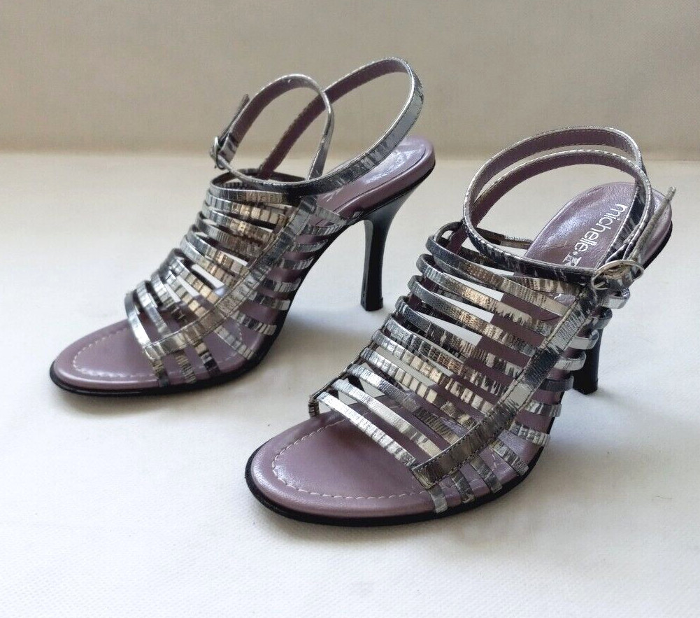 Michelle.K Women’s size US 7/37 Silve Leather Ankle Strap High Heel