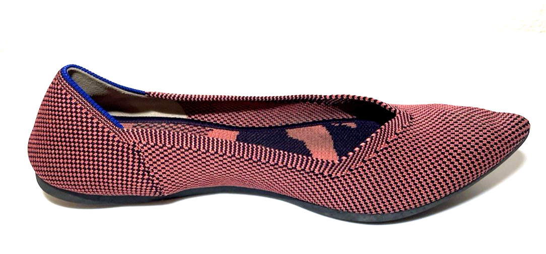 Rothy’s Pink and Navy Patterned Pointed Toe Flat, Size 10W, retired pattern