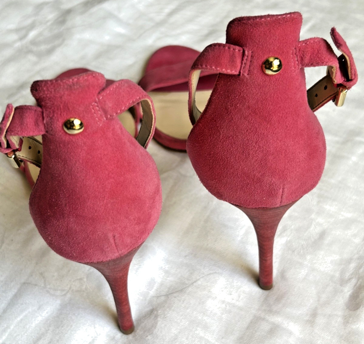 NINE WEST Fuchsia Pink Leather Strapped Heels Sandal Stiletto Heel Womens 11M
