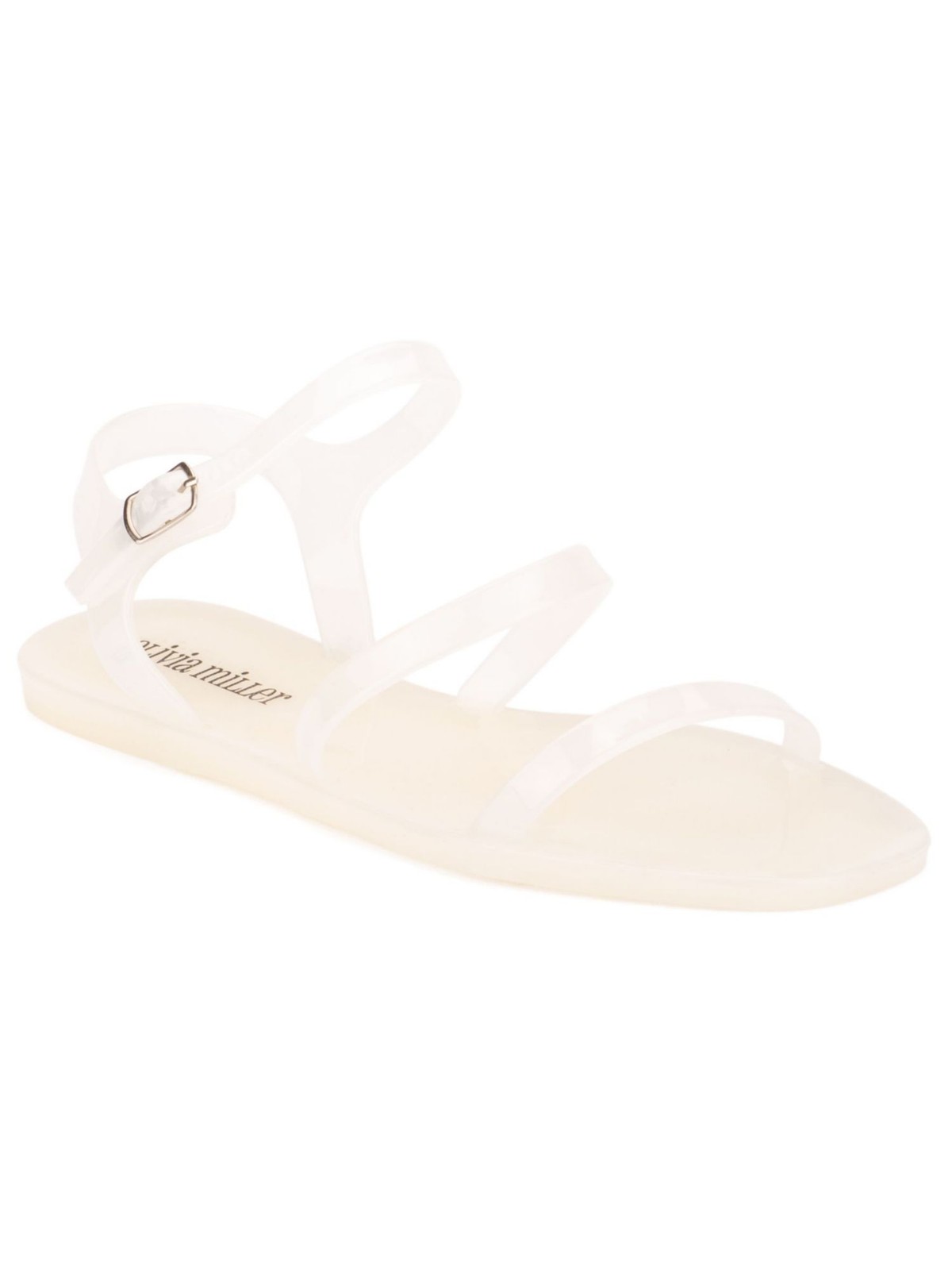 OLIVIA MILLER Womens White Ankle Strap It Girl Square Toe Buckle Jelly 9