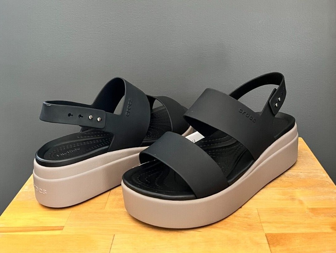Crocs Women Black / Mushroom Brooklyn Low Wedge Sandals US 7, 8, 9 NWT