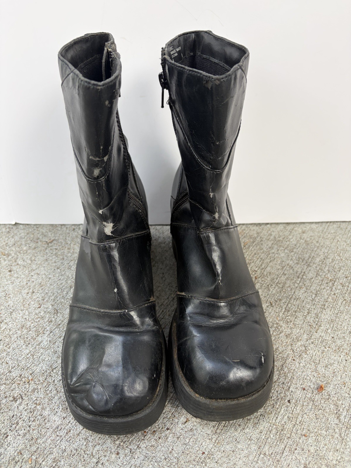 Vtg 90s Y2K Mudd Black Chunky Platform Boots Mid Calf Goth Grunge Bratz Size 9