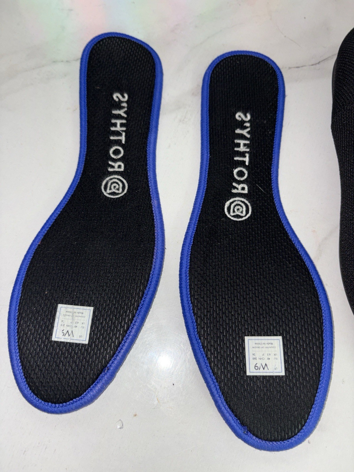 Rothy’s Black Slip-On Loafers with Blue-Trim Insoles