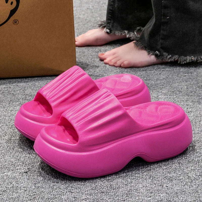 7cm High Heels Thick Bottom Slippers Women Summer 2026 Chunky Platform Eva Sole