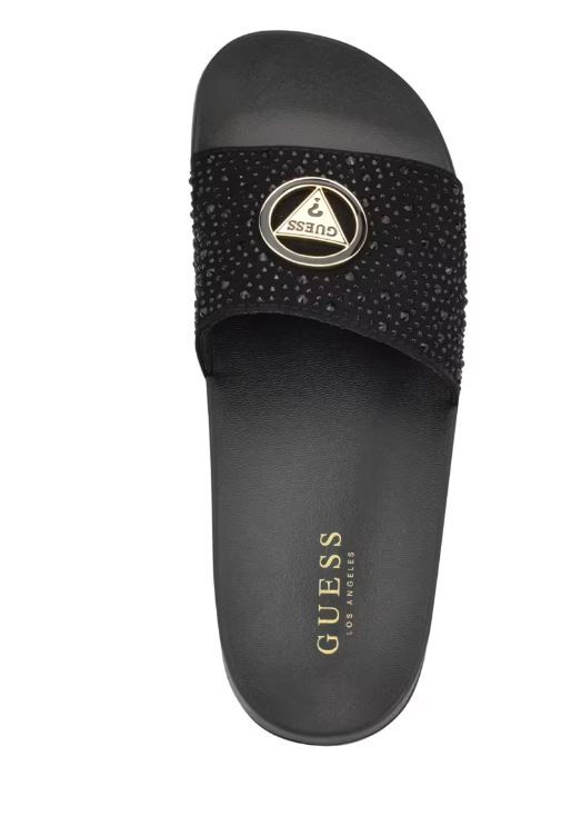 NEW WOMENS GUESS BLACK RHINESTONE SLIDE SILLIA FLIP FLOPS WEDGE 5,6,7,8,9,10