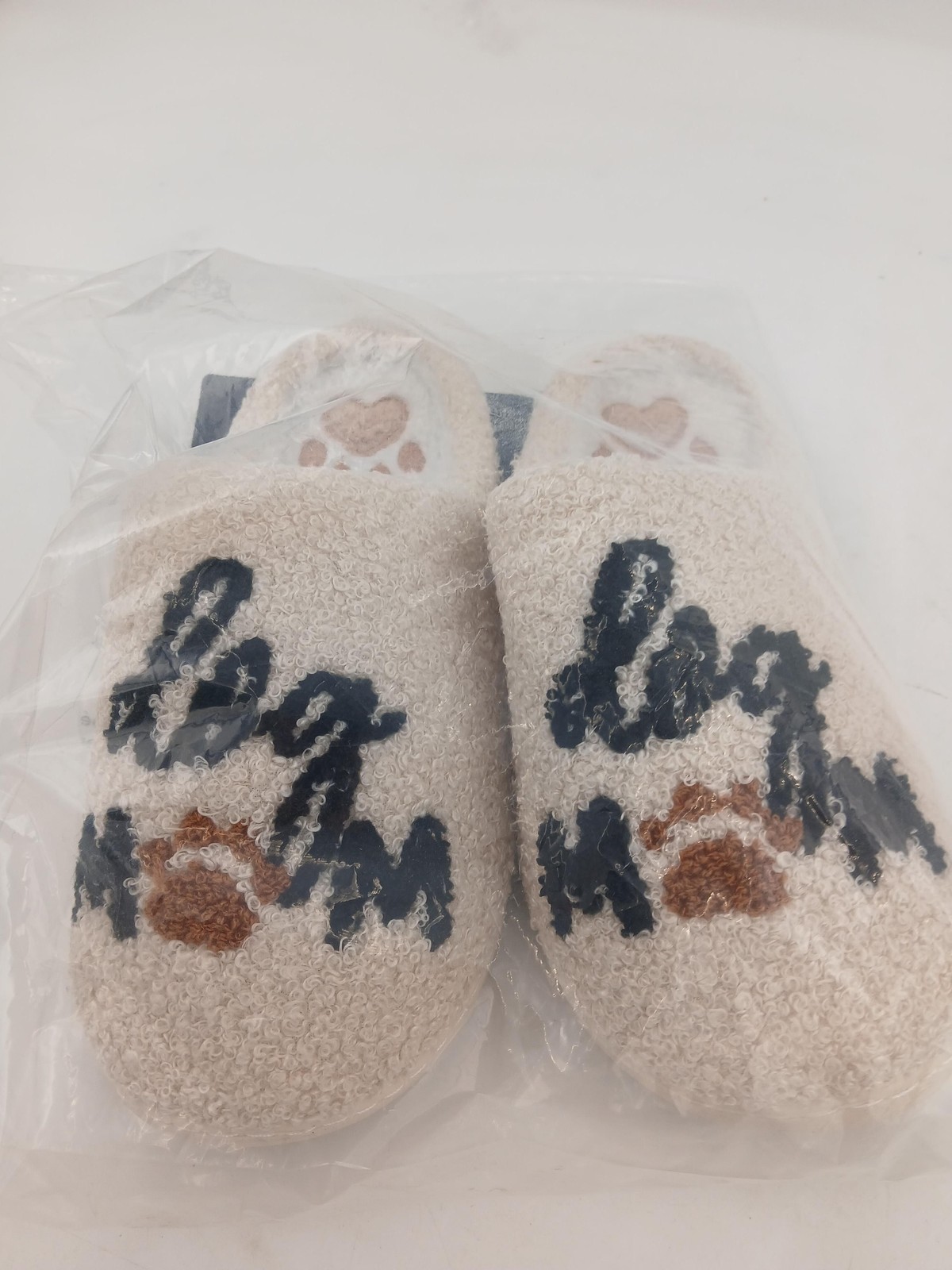 Living Royal Slippers Womens Size S/M Beige Dog Mom Fuzzy Cozy Paw Prints