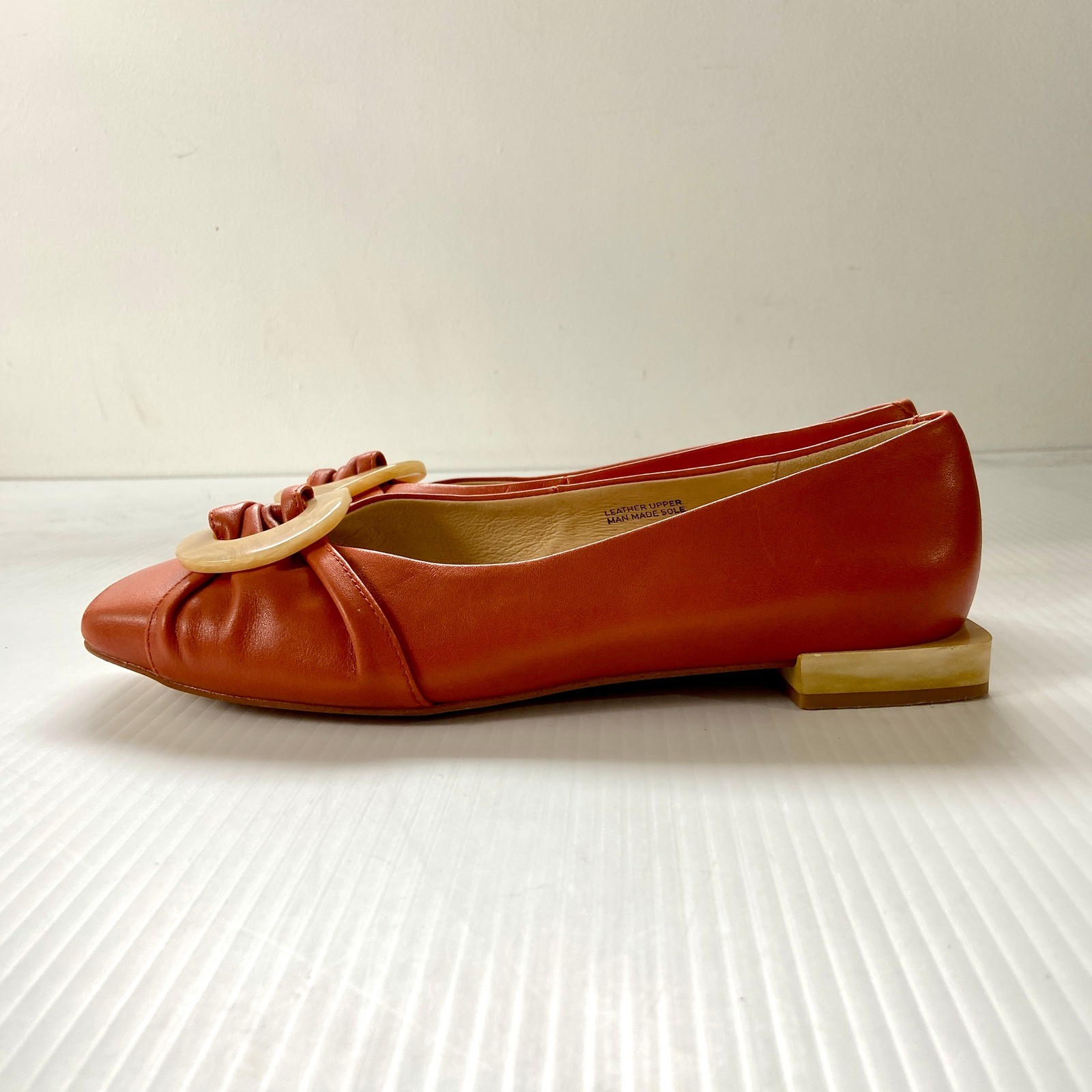 Ana Palma Orange Leather Square Heel Toe Ballet Flats Womens EU 37 US 6.5 7