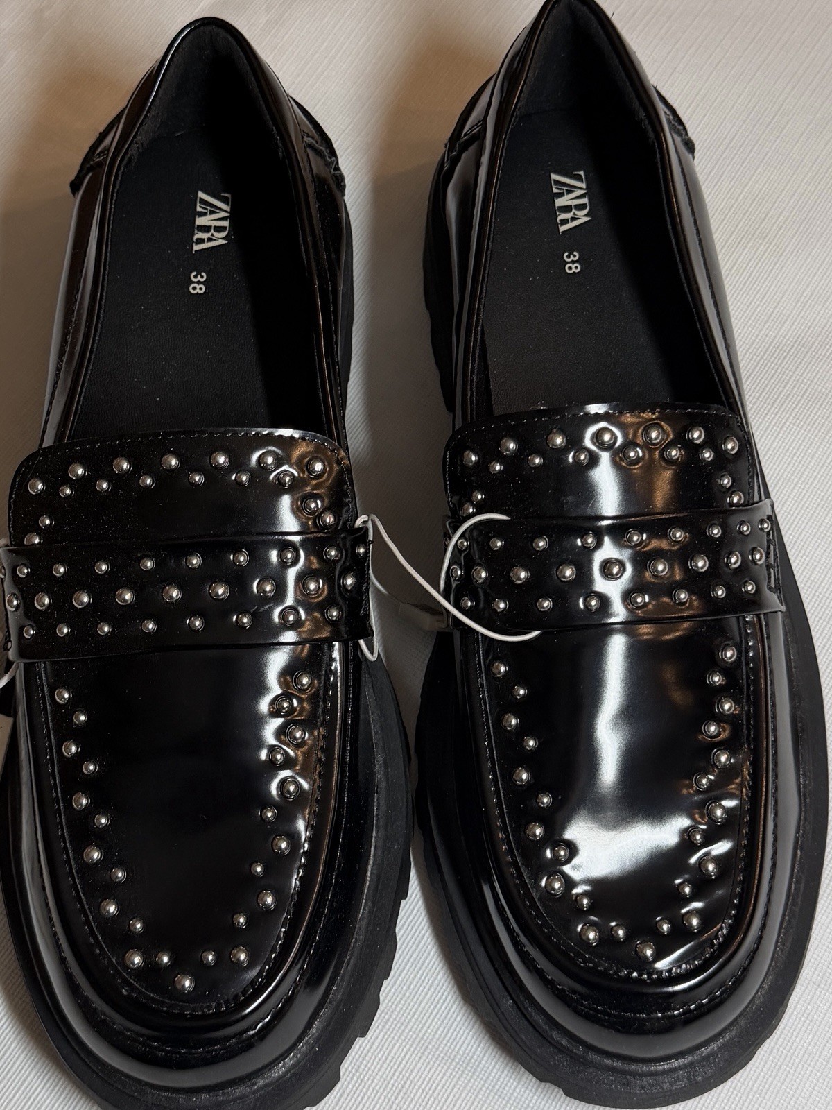 ZARA Women’s Black Studded Loafer Flats Slip-On Round Toe US 7.5-8 EU 38 Casual