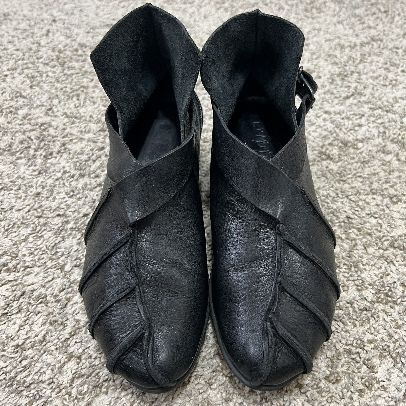 Trippen Women’s Black Leather Bootie Buckle Detail Black Sz 36 US 6.5