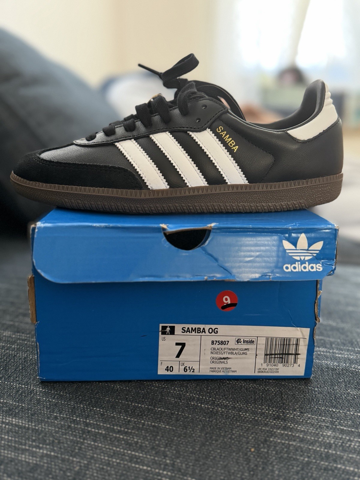 adidas Samba OG Black/White/Gum Leather Men’s or Womens Low Top Sneakers B75807