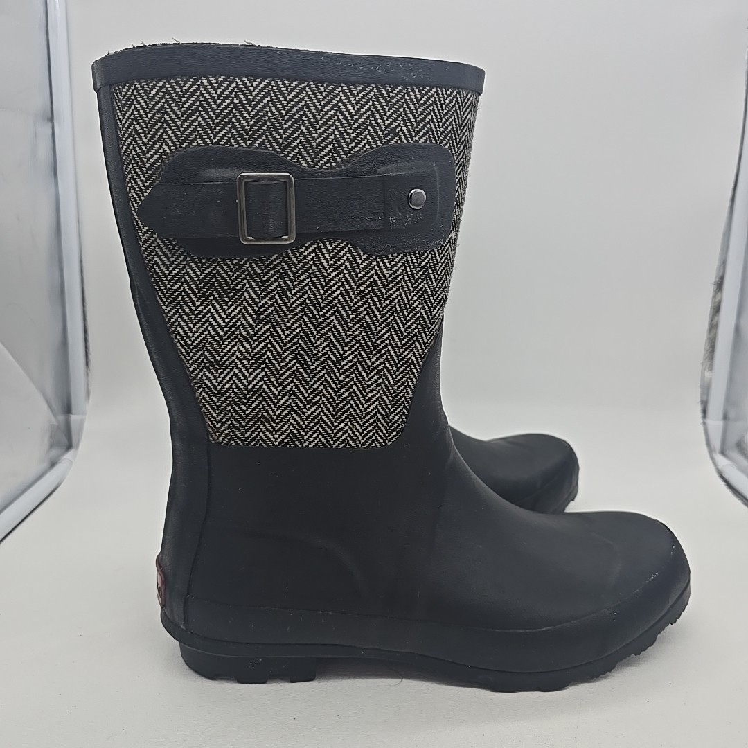 Chooka Classic Mid Cafe Racer Herringbone Boots Black Gray Womens 8 New