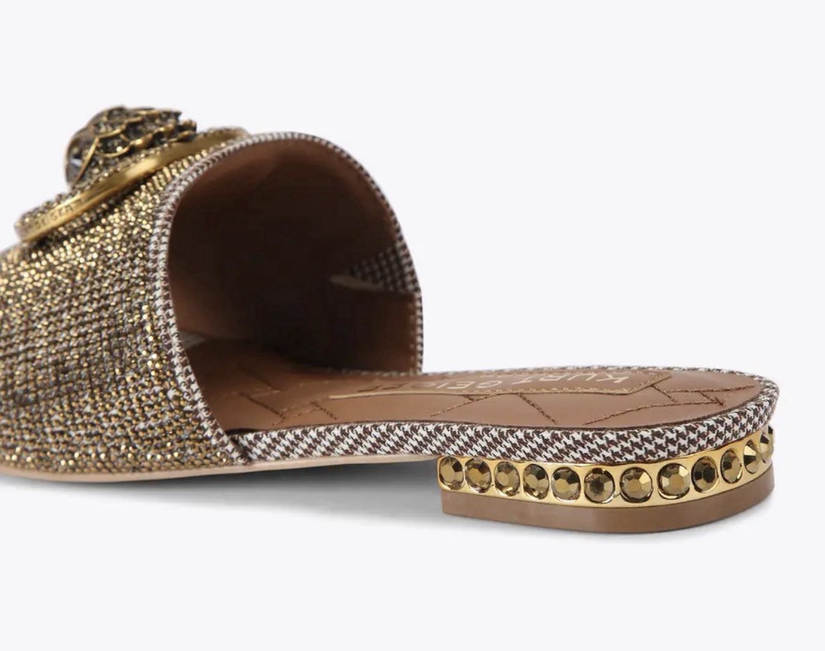 KURT GEIGER LONDON CHELSEA FLAT SANDAL GOLD EU 42 –