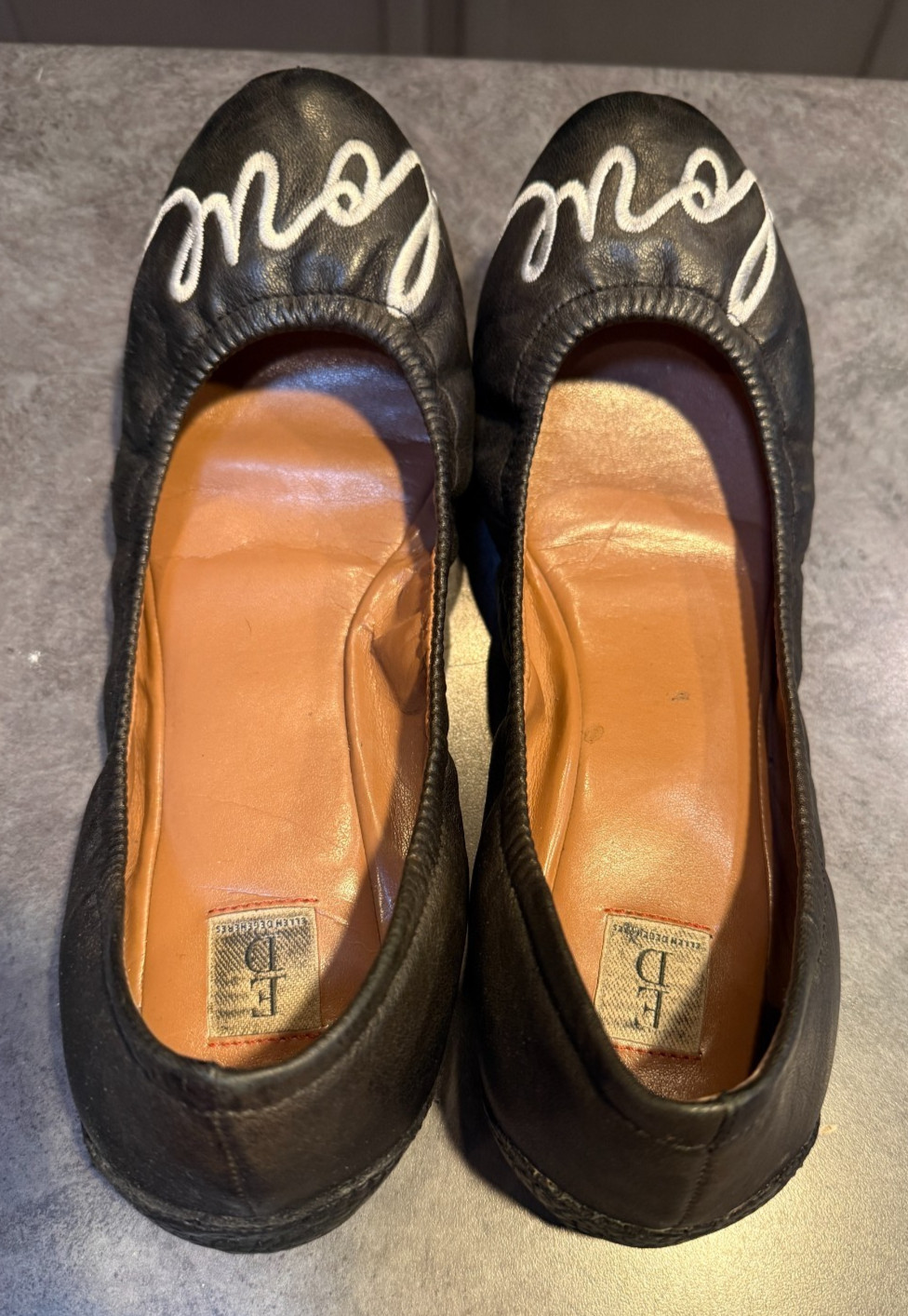 ED Ellen Degeneres Langston Ballet Flats Black Size 9 Embroidered Love Leather