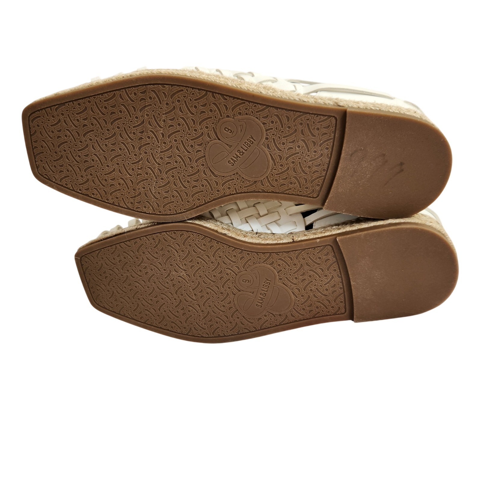 SAM & LIBBY Women’s Asha Espadrille Flats White Size 9 Woven Leather Shoes NWT