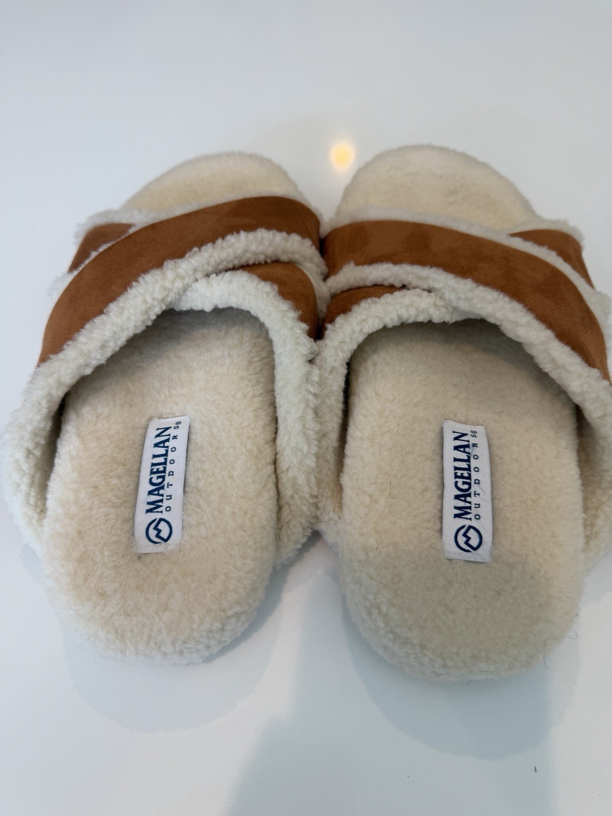 Magellan Outdoors Women’s Slide Slippers Faux Fur Lined Brown/Beige Size 8