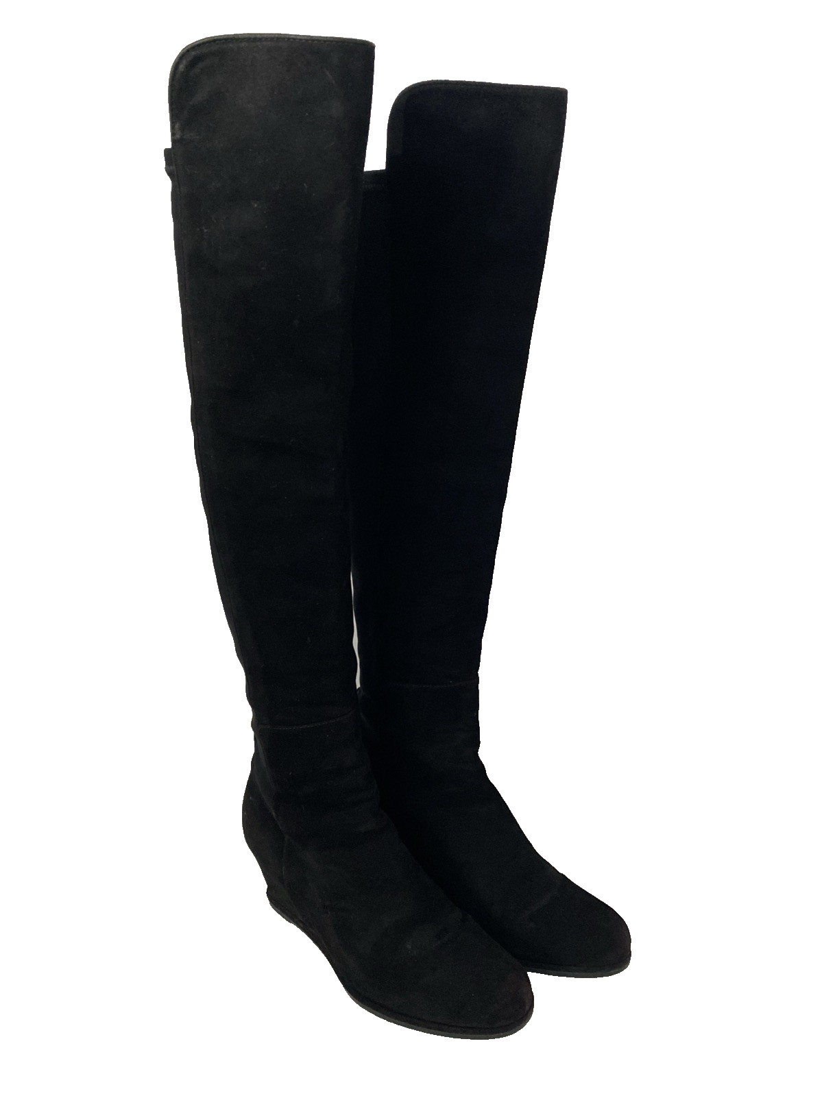 Stuart Weitzman Semi Boot Tall Stretch Back Suede Wedge Round Black OTK 5