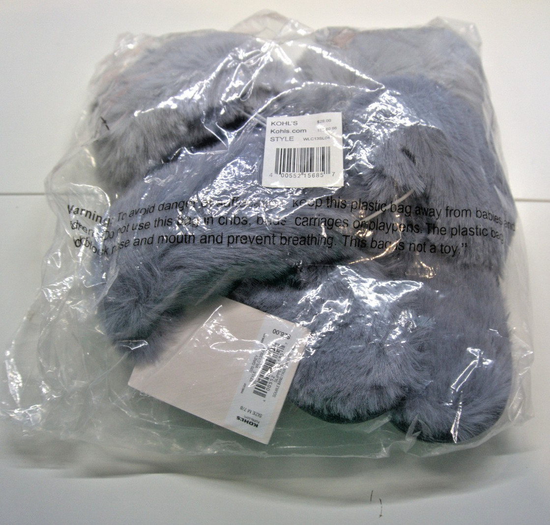 Lot of 4 – LC Lauren Conrad Double Band Faux Fur Slide Slippers Gray M 7/8