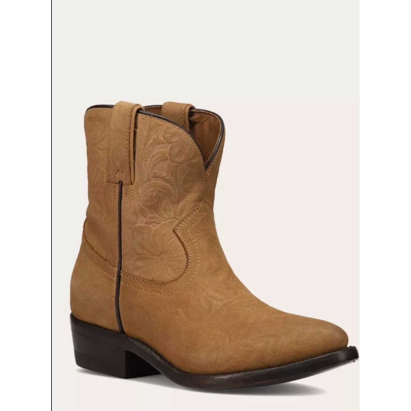 Frye Billy Western Short Bootie in Honey Floral Embossed Leather