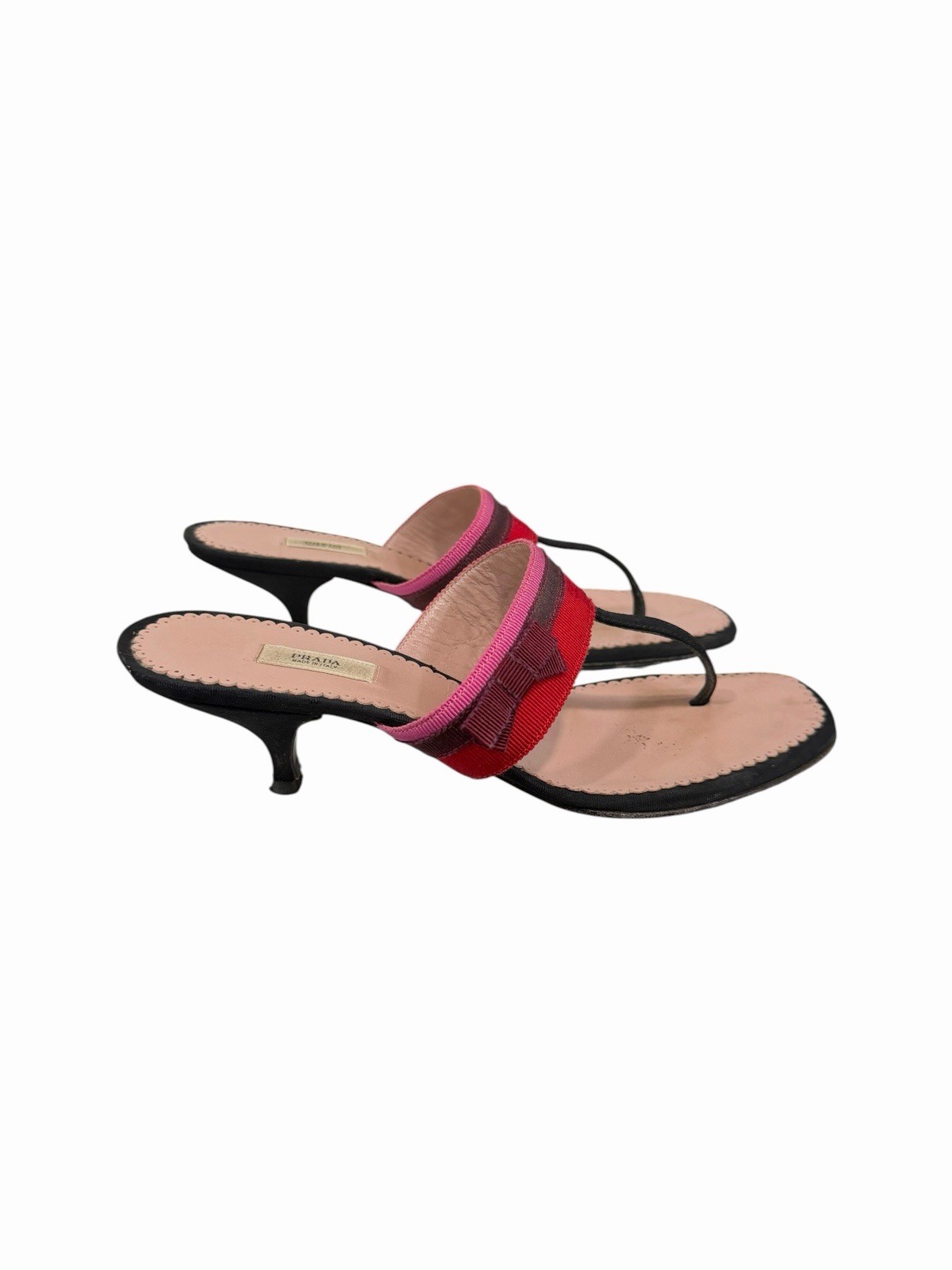 Prada Vintage Grosgrain Ribbon Bow Kitten Heel Thong Sandals Size 37