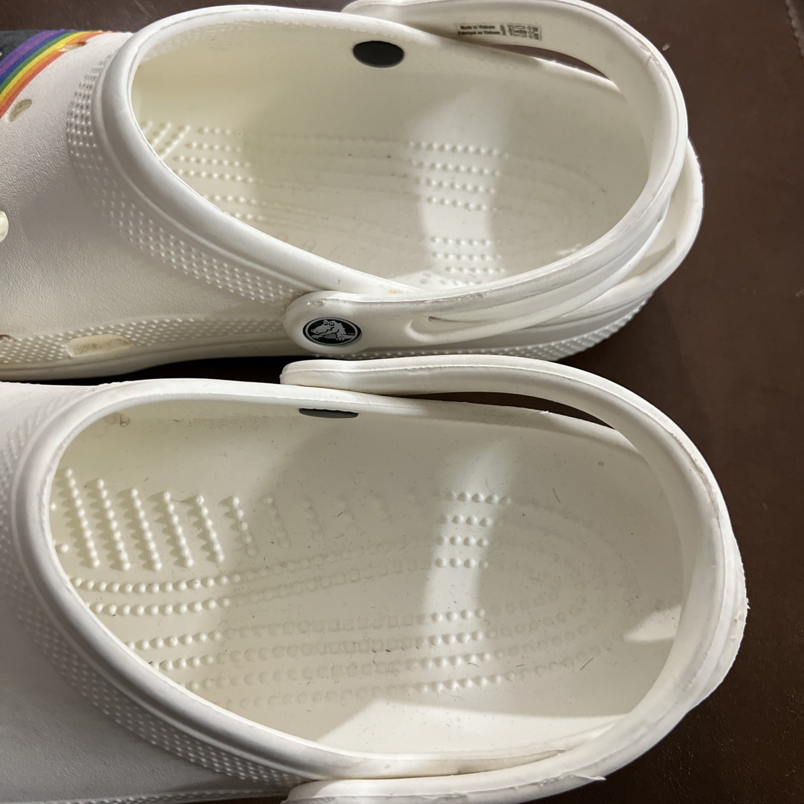 Crocs Platform Classic Crocband White/Rainbow Band Pride Clogs Men 10/ Women 12