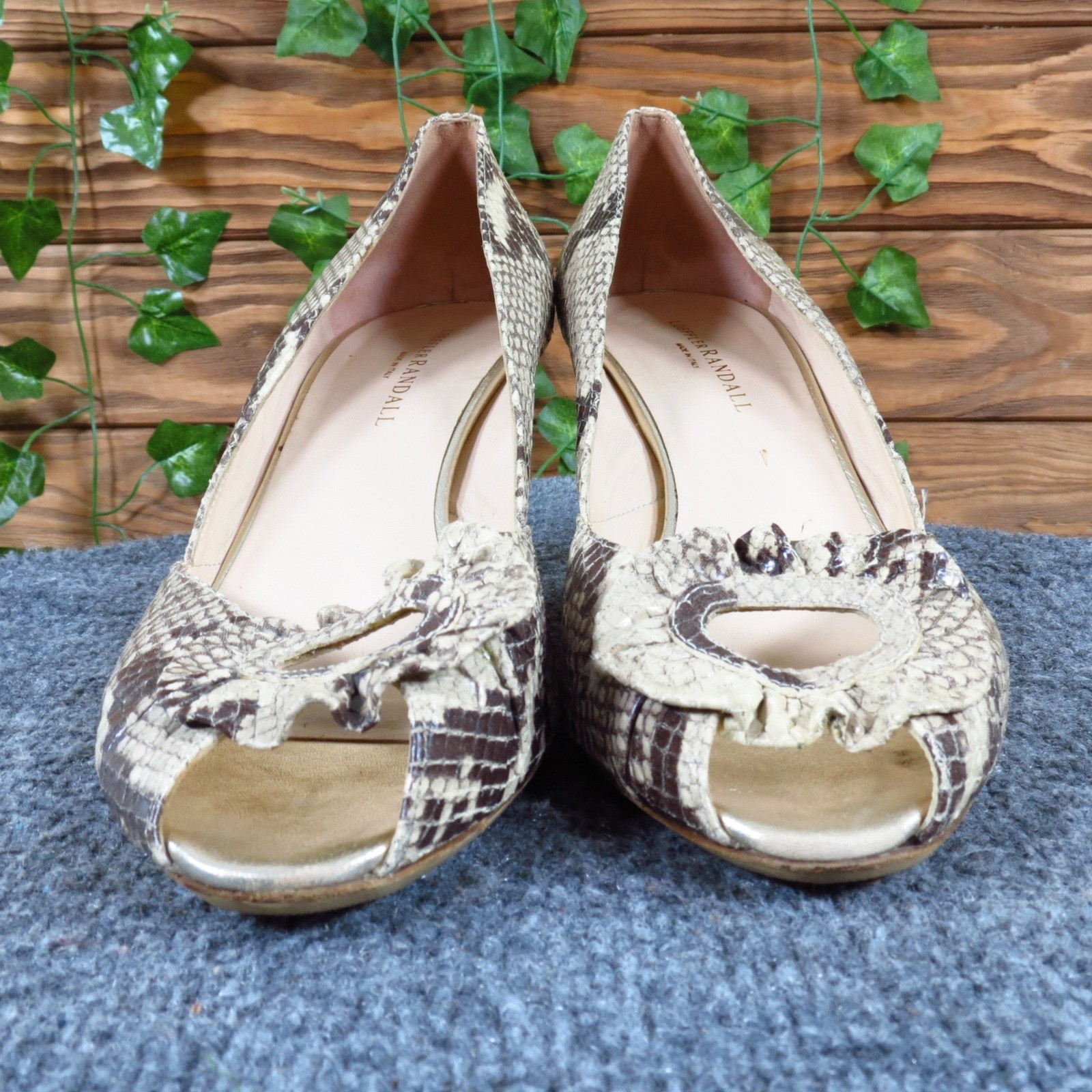 Loeffler Randall Women Peep Toe Pump 10.5 Professional Snakeskin Leather Beige