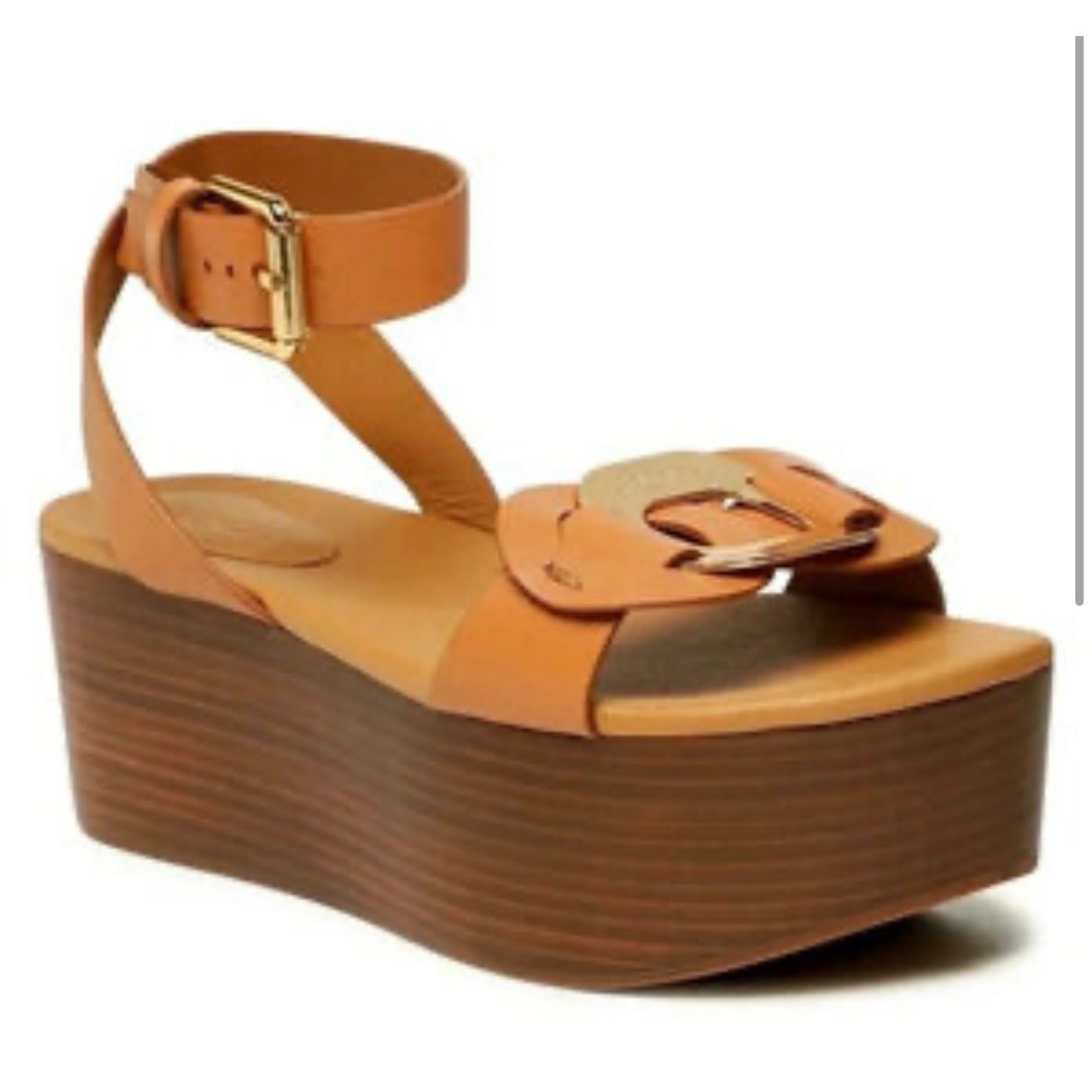 SEE BY CHLOE Chany Brown Slides Wedge Buckle Sandals Women’s Size 38
