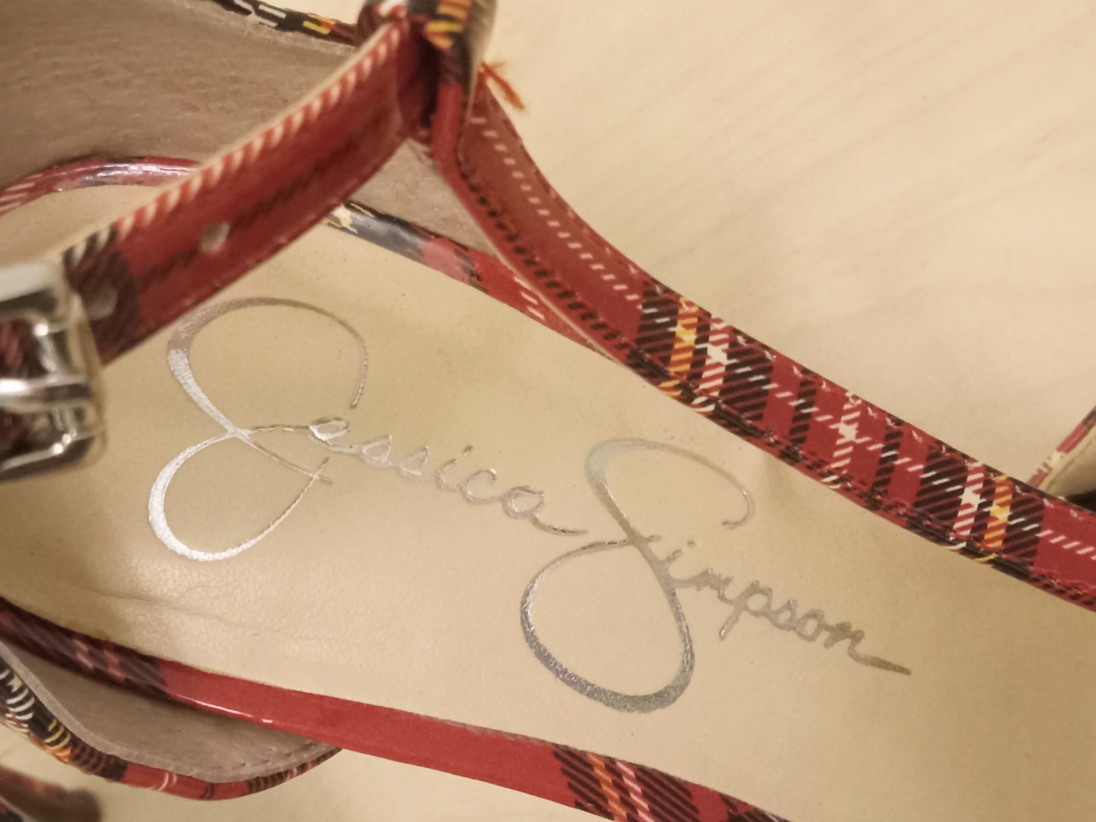 Jessica Simpson Red Plaid Pointed-Toe Ankle-Strap Heels