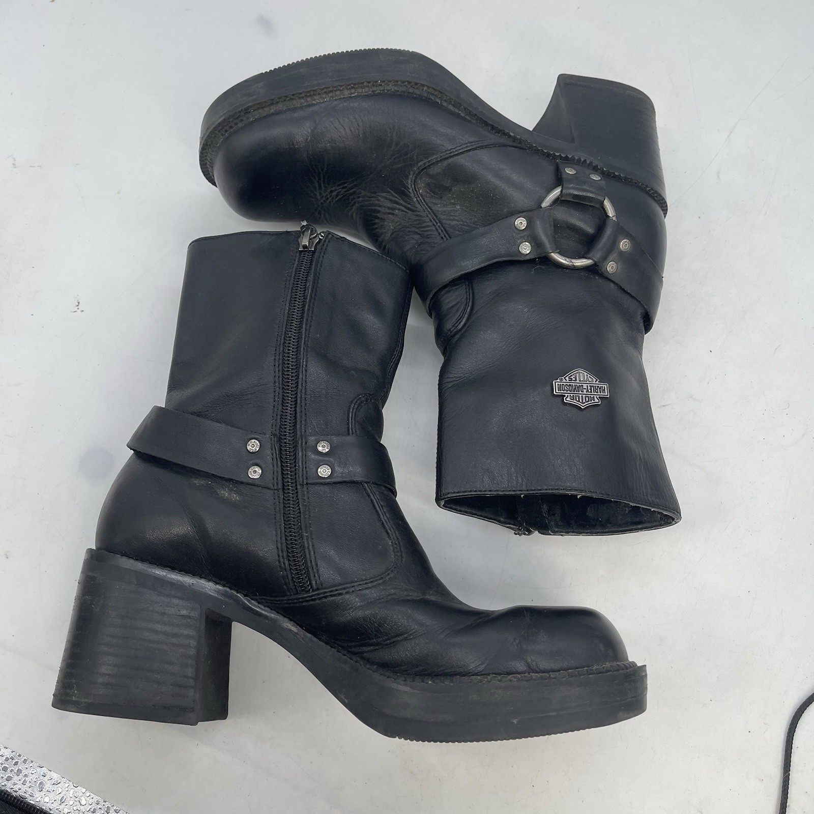 Harley Davidson Boots Womens 7.5 Black Leather Harness Riding Boots 81026