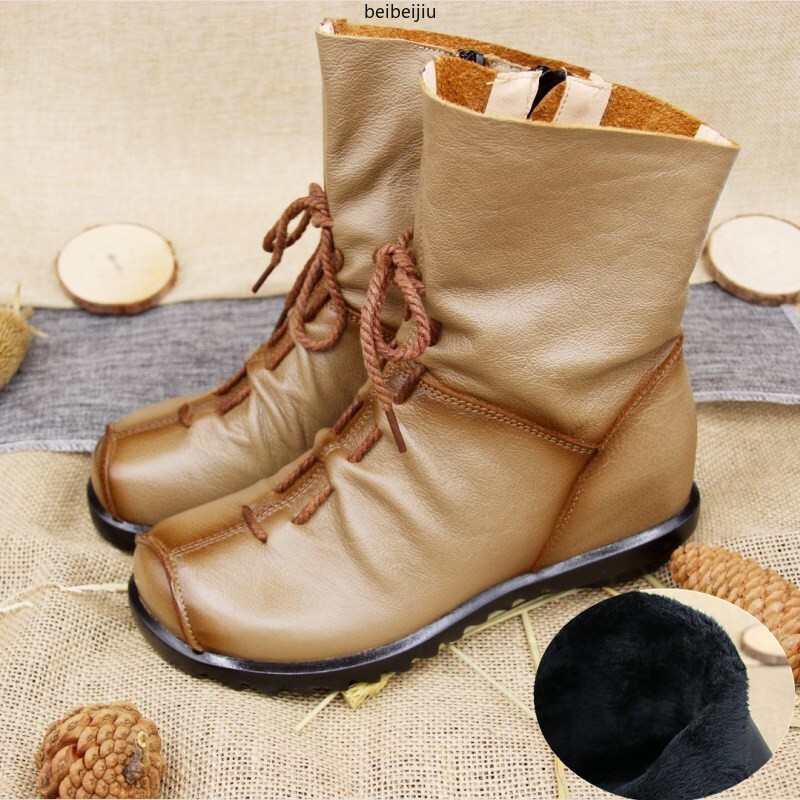 Womens Soft Leather Lace Up Ankle Boots High Top Moccasin Side Zip Comfort Shoes