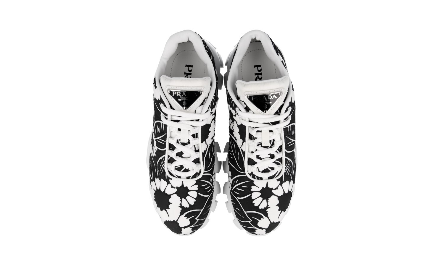 PRADA Flower Cloudburst Thunder Sneakers – 1E863M Black White – US 6.5 EU 36,5