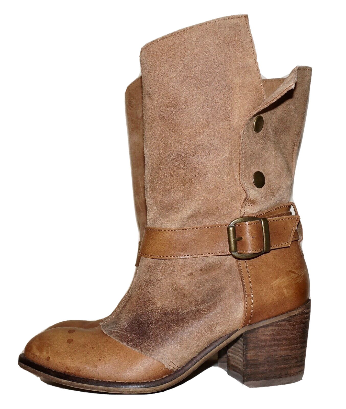 67 Genuine Rustic Tan Leather & Suede Mid-Calf Boots EUR 38 / US 7.5