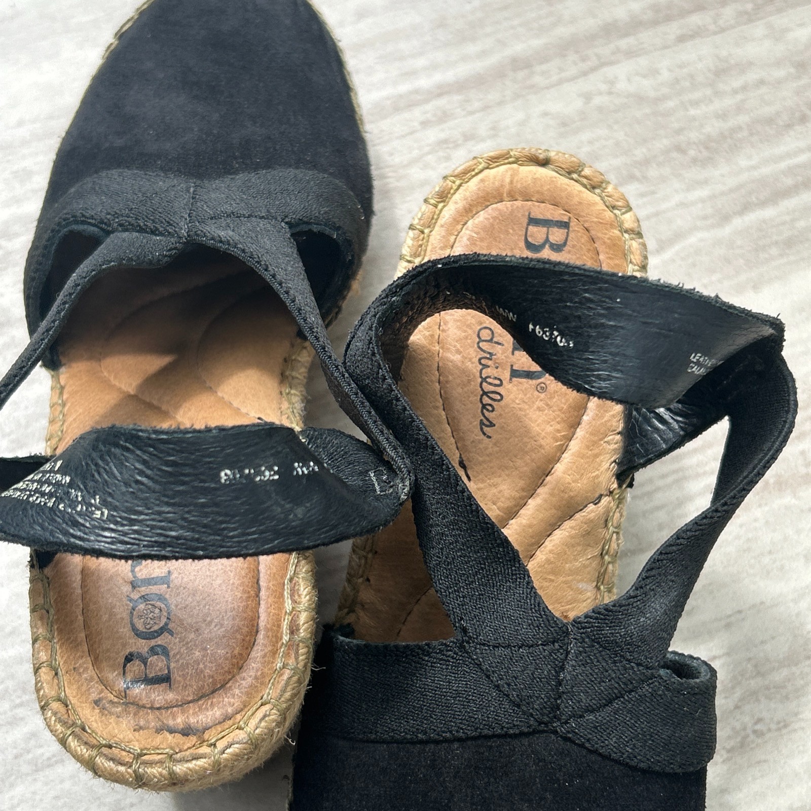 BORN Black Suede Espadrille Wedge Platform Sandals Women’s Size 5 Vacation